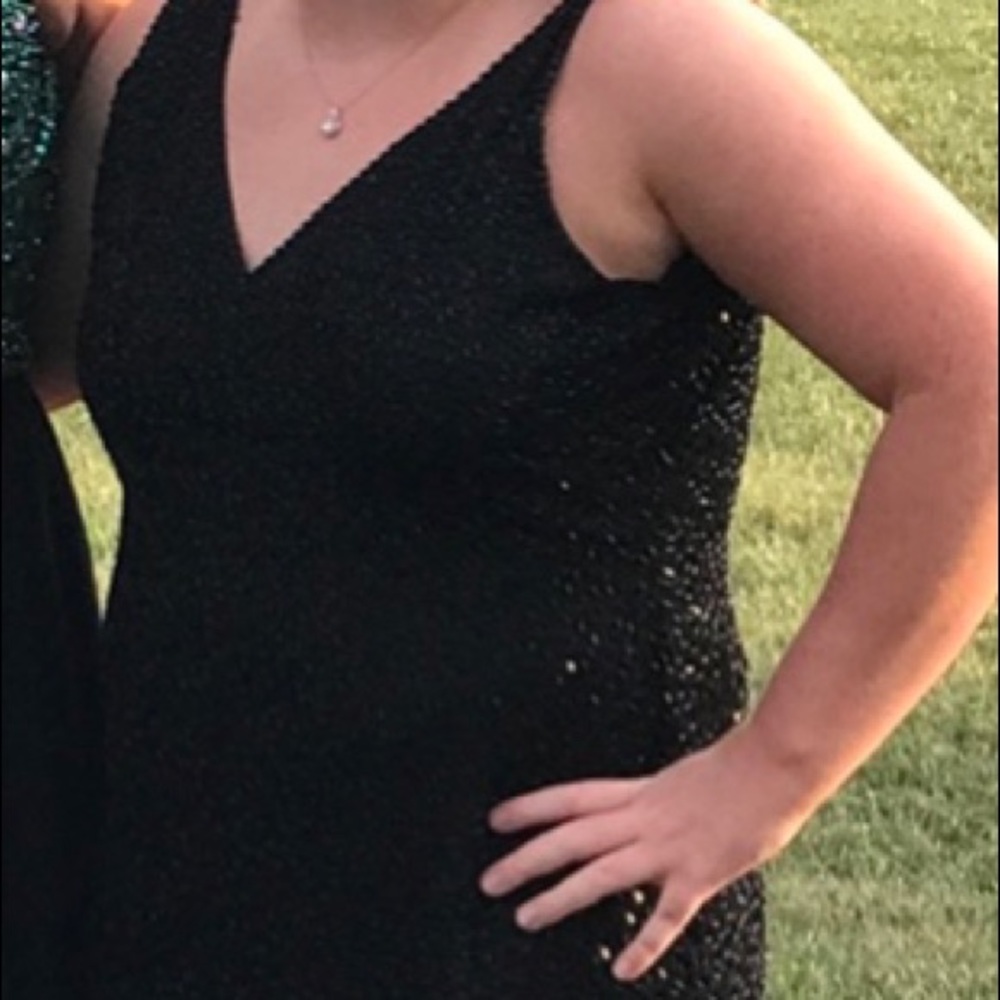Primavera Black Beaded Dress - Size 20